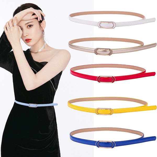 

new multi-color lady's slender thin belt ceinture feminion metallic buckle women female waist belt, Black;brown