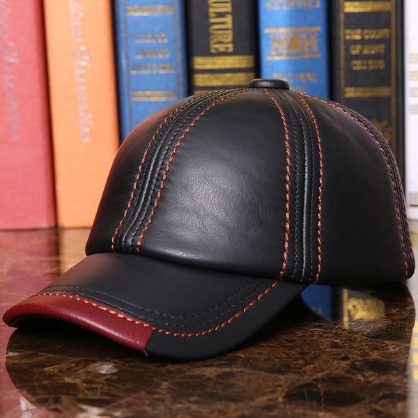 

baseball cap male winter outdoor hat male 100% genuine leather peaked cap men's winter warm adjustable b-7286 t200104, Blue;gray