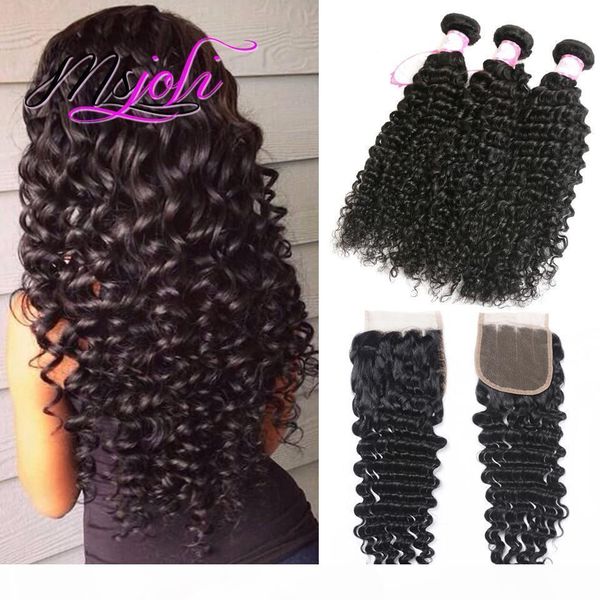 

9a malaysian human virgin hair weave deep wave natural color 4x4 lace closure queen with three bundles and three parts from ms joli, Black;brown