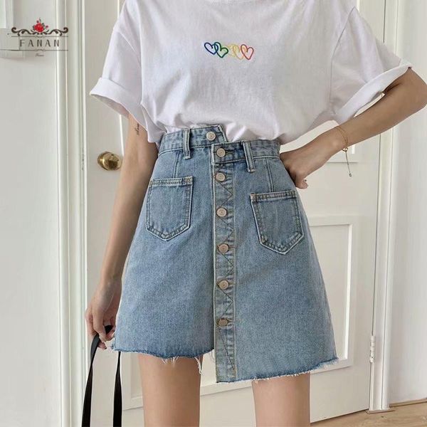 

women denim skirt plus size high waist mini skirts summer slim jeans a-line skirt pocket button wide legs female bottoms, Black
