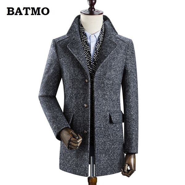 

batmo 2020 new arrival winter wool thicked trench coat men,men's grey casual wool 60% jackets,828 c1024, Black