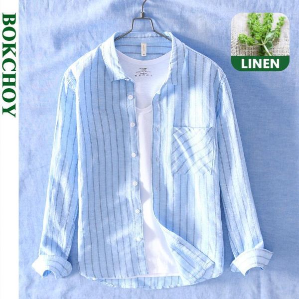 

new autumn and summer men's striped shirts long sleeve breathable comfortable linen shirt1, White;black