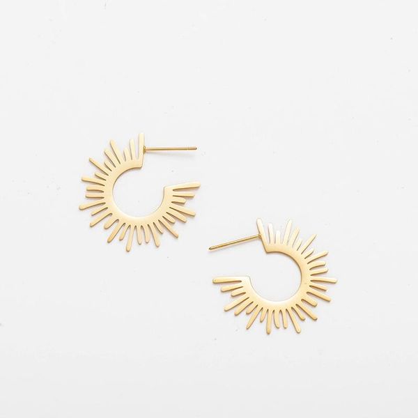 

zg vintage gold metal stud earrings for women minimalist half circle spiky earrings stainless steel jewelry, Golden;silver