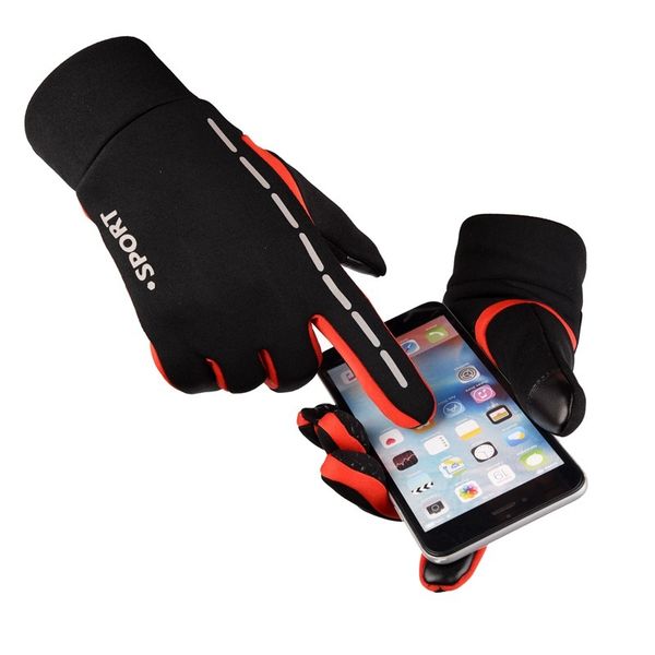 

reflective outdoor riding warm velvet touch screen waterproof and windproof all fingers thickened bicycle gloves, Blue;gray