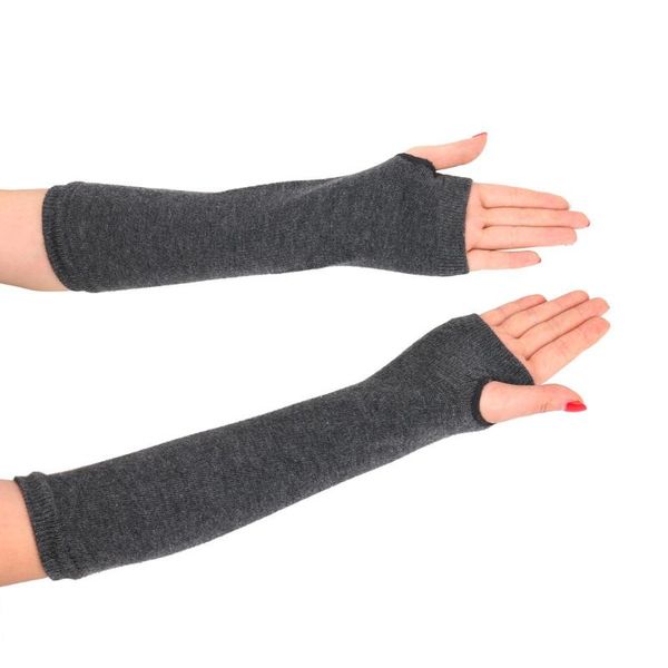 

winter wrist arm hand warmer knitted long fingerless gloves mitten a2, Blue;gray