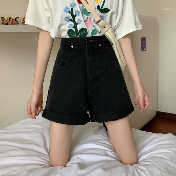 

2020vintagecrimpingshortjeans women highwaisteddenimshortsjeans feminino summer black women's denim shorts for women11, Blue