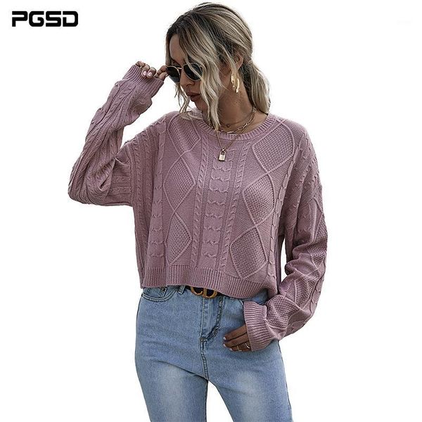 

pgsd autumn winter women's clothing pullovers sweaters pink short knitting o-neck long sleeve soft solid, White;black