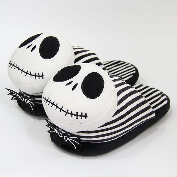 

women slippers flip flop slippers plush cotton shoes doll christmas present skull monster halloween indoor cartoon slippers x1020, Black