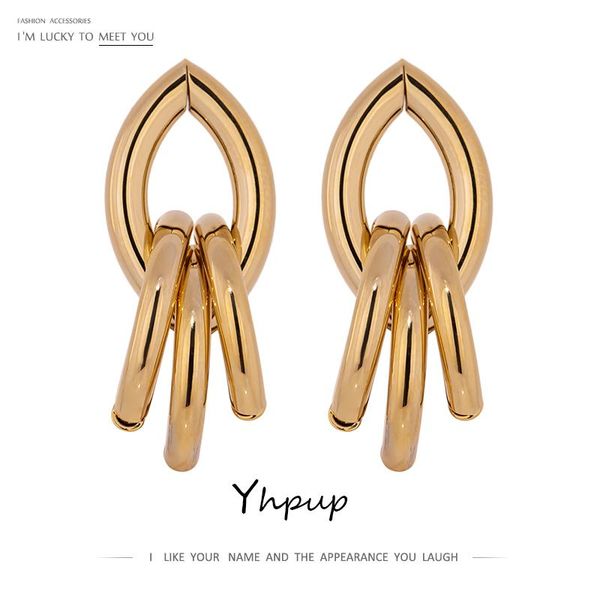 

yhpup charm metal geometric stud earrings simple texture copper earrings jewelry pendientes mujer moda 2020 gift, Golden;silver