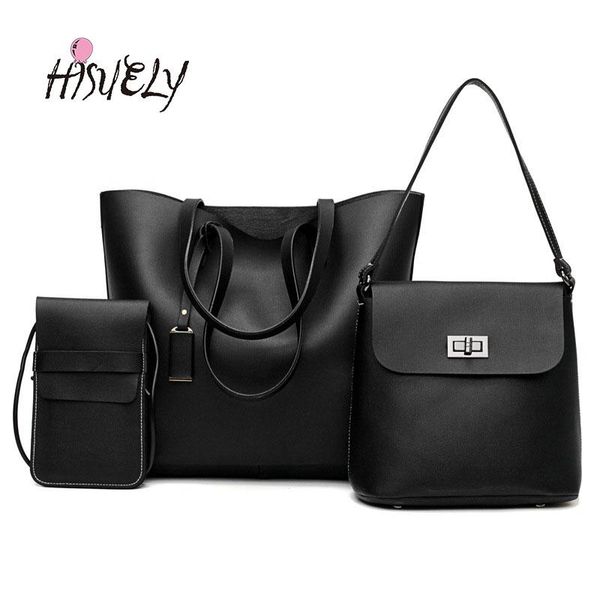 

hisuely 3 sets pu leather handbag women composite bag female large capacity tote bag fashion shoulder crossbody high quality