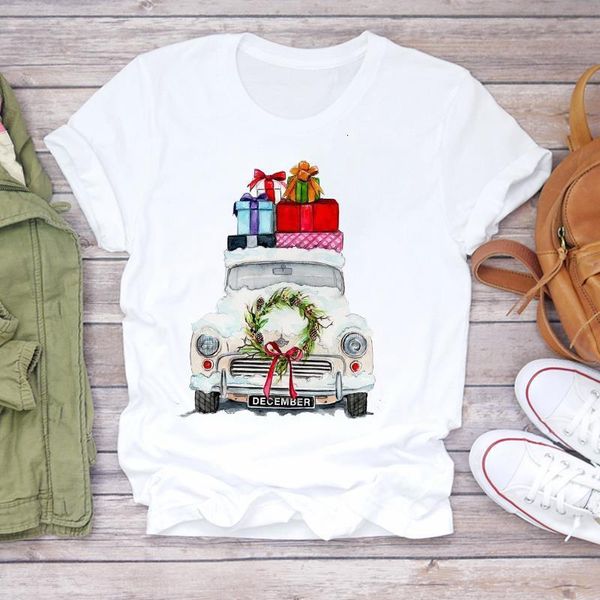 

женщины рождественский подарок грузовик 90-х годов зимняя мультфильм одежда праздник печати леди футболки женские графические футболки топ ж, White