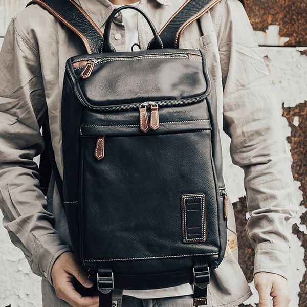 

hbp aetoo leather men's shoulder bag, cowhide man's backpack, trendmen's pepper salt shoulder bag, travel backpack