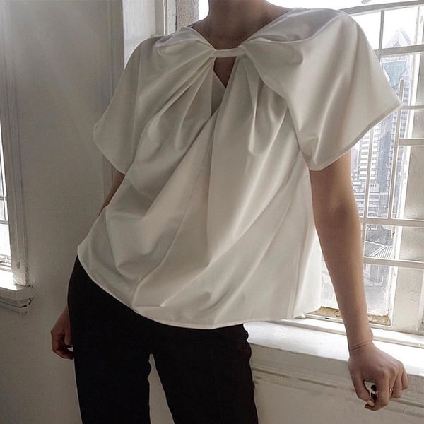

h7fyl cape 2020 circled pleated summer design white short sleeve twomen grey cape t hirt neckline shirt gpoit