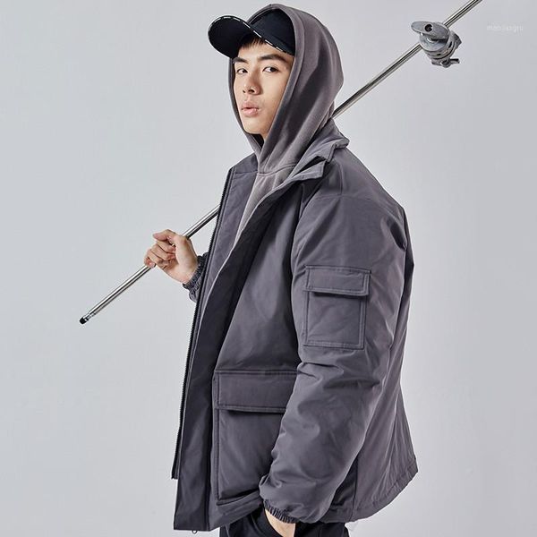 

mens winter parkas gray coat loose warm thick cotton long sleeve parka men oversized outerwear boy casual quilted coat male1, Black