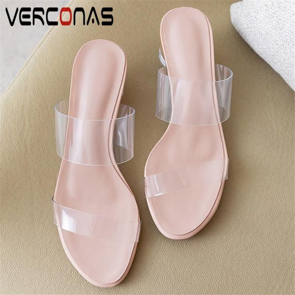 

verconas 2020 open summer fashion new arrival women sandals woman pumps pvc concise shoes round toe round heeled shoes woman, Black