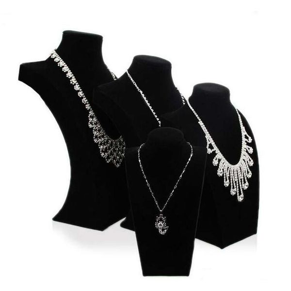 

black velvet large jewelry display stand mannequin props wood treasure chest necklace pendant jewellery holder neckform shipping v3wqr, Khaki