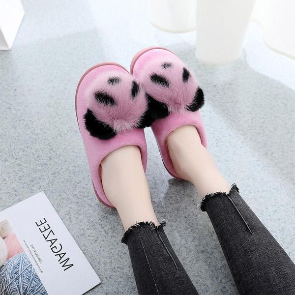 

winter women short plush warm slippers women's cartoon panda home shoes ladies indoor slides female comfortable flat plus size, Black