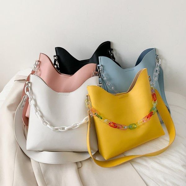 

summer wild one-shoulder bucket bag travel vacation beach bag 2020 new fashion female color chain beautiful messenger