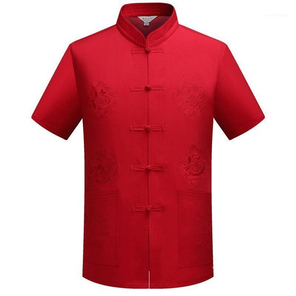 

chinese style tang suit shirt middle-aged and elderly men tai chi tang suit shirt red casual short sleeve1, White;black