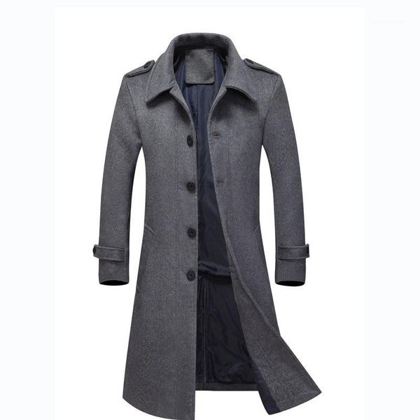 

korean style warm long wool blend mens coat casual fashion long sleeve men jacket solid single breasted korean male fashion coat1, Black