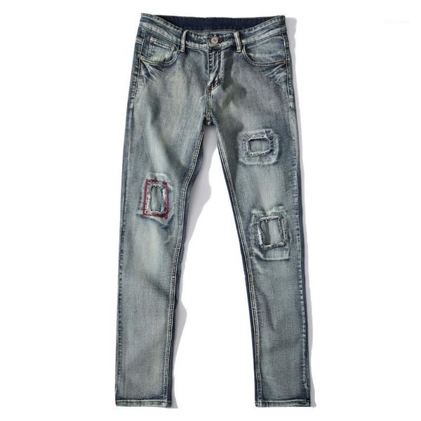 

hole fashion men jeans pants pockets casual denim trousers men straight plus size plus size denim pants1, Blue