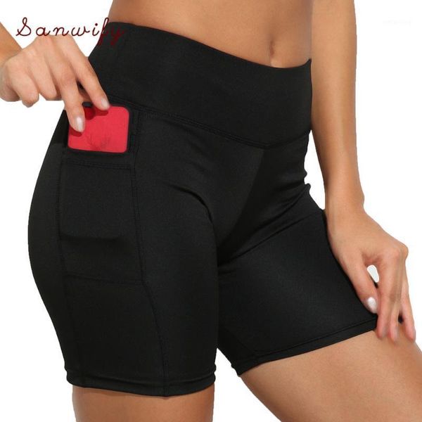 

yoga outfits high waisted workout sport shorts women hip up plain fitness training with two side pocket1, White;red
