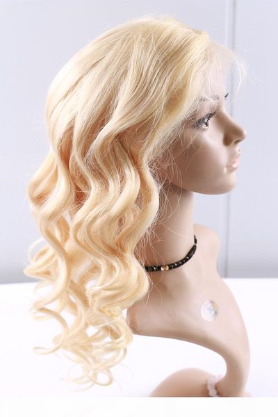 

150 180% density glueless blonde 613 human hair full lace wig bleached knot body wave lace frontal with baby hair, Black;brown