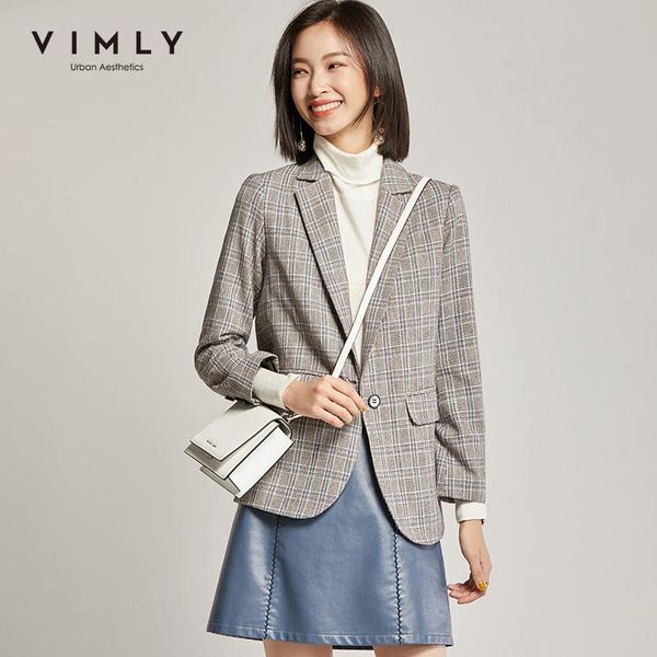 

vimly women blazer autumn winter retro turn down collar plaid single button loose jacket elegant feminino overcoat 98230, White;black