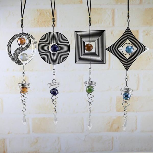

square rhombus rotating metal spiral tail ball wind chime pendant home decor