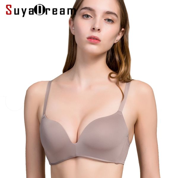 Reggiseni senza ferretto da donna Reggiseno imbottito in seta naturale al 100% 1pc a forma di U Tutti i giorni bralette Nude Nero Grigio Rosso bralett Nuovo LJ200822