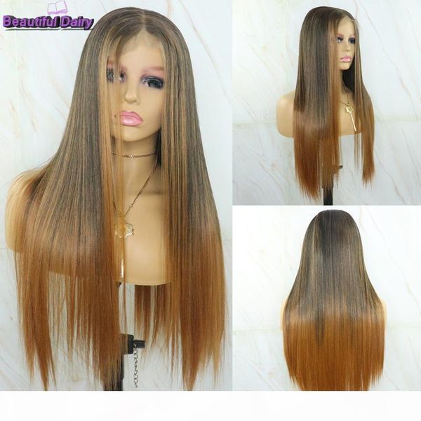

beautiful diary13x6 black ombre blonde high temperature fiber long straight hair wigs synthetic lace front wig for women