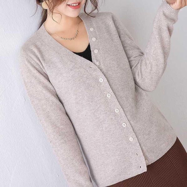 

high-quality 100% wool female cardigan long sleeve v-neck women sweater cardigan female jumper coat pull femme soft coats 1, White