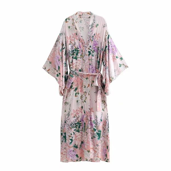 

2021 new new women bohemian neck glowing flower printing shirt great ethnic lacing up cairns long kimono cardigan blusa nk3m, White
