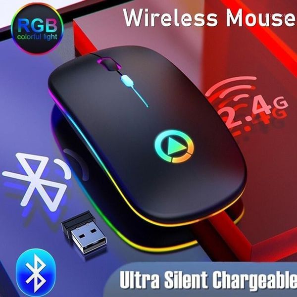 

rgb rechargeable bluetooth mouse wireless silent usb ergonomic light mouse gaming optical pc mice for lapled backlit1