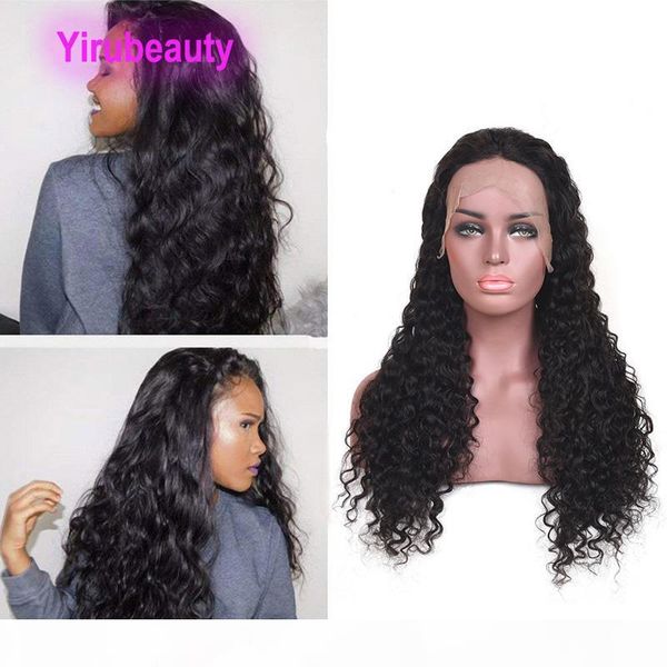 

indian unprocesseed human hair 13x4 lace front wigs natural color water wave lace front wig with baby hair custom-made wet and wavy, Black;brown