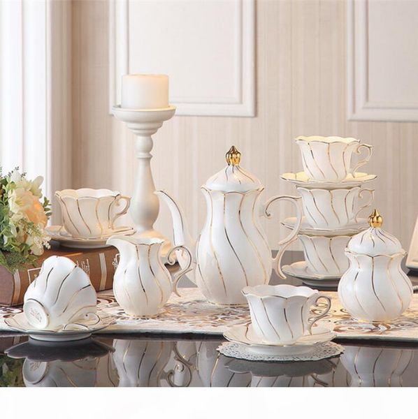 

europe gold inlay bone china coffee set british porcelain tea set ceramic pot creamer sugar bowl party teapot coffee cup tea mug