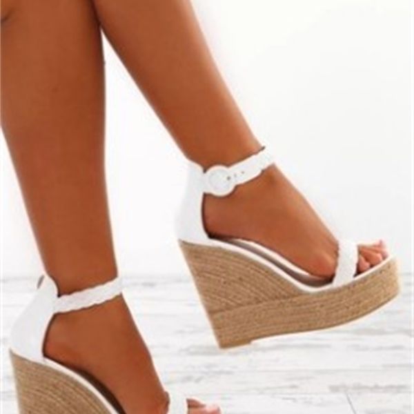 

women platform wedge zip summer sandals shoes ladies buckle strap knitted hemp party high heels sandals shoes size 34-43 y200405, Black