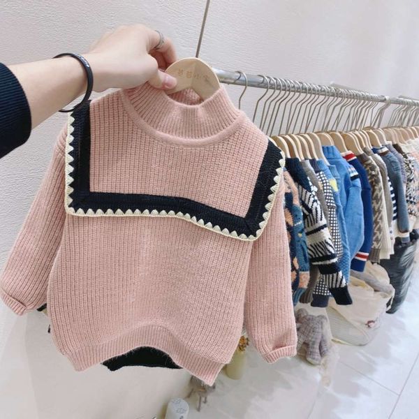 

xiaobao clothing 2020 winter new strawberry girl's big collar pullover middle children's plush sweater pv4zuiuu, Blue