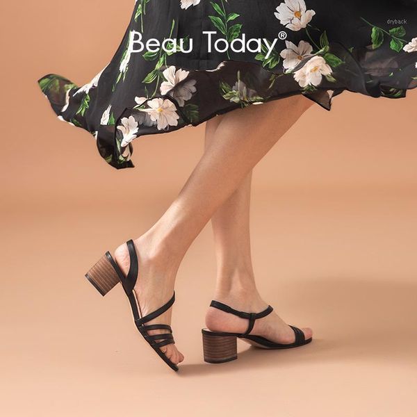 

sandals beautoday gladiator women genuine cow leather elastic band back strap summer ladies high heel shoes handmade 310791, Black
