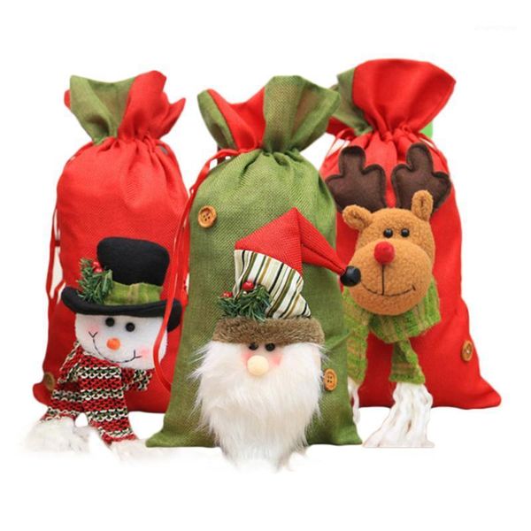 

santa sacks drawstring christmas present bags candy bag 3d design fabric tote pouch christmas bags ornament gift1