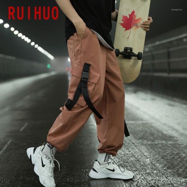 

ruihuo solid mens cargo pants hip hop harem pants men clothing mens trousers jogger harajuku sweatpants 2020 new m-3xl1, Black
