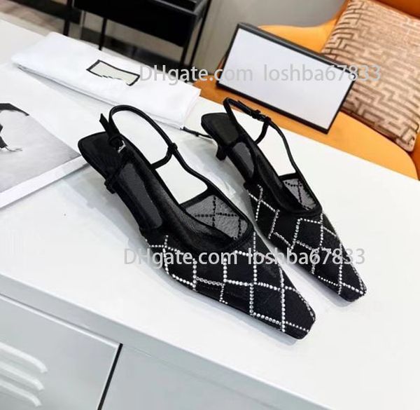 

real leather bottom women's low heel 3.5cm sandals fashion drill embroidery sewing buckle wedding shoes luxury exhibition party flat sh, Black