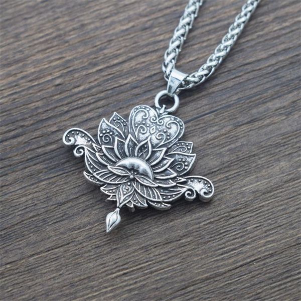 

chains 12pcs 2021 mandala lotus fashion pendant necklace spiritual gift, Silver