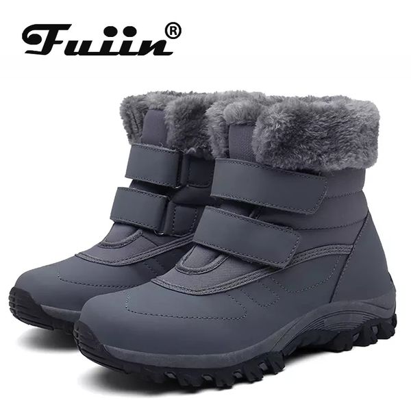 

fujin 2021 winter cotton shoes fashion waterproof women round toe plush warm solid thick bottom leisure sewing women snow boots, Black