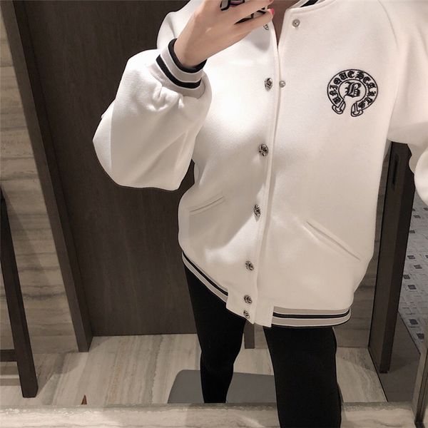 

croxin leather embroidered women's autumn and winter new tweed cotton thickened pilot baseball jacket, Black;brown
