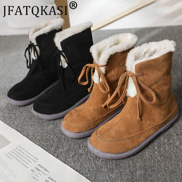 

boots women winter snow shoes woman flat round toe short plush inside non-slip fashion warm ladies all-match 1, Black