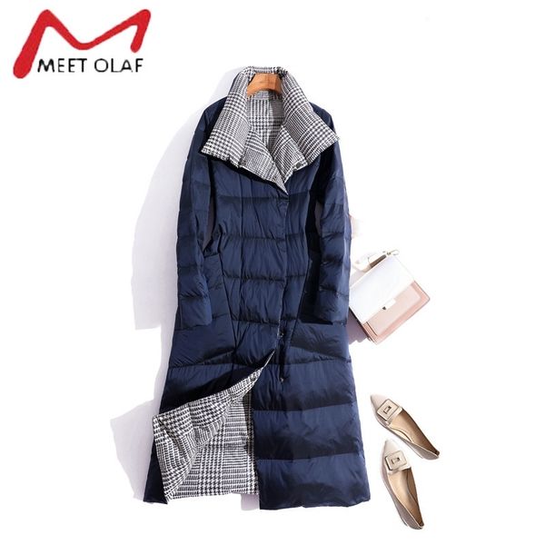 

double sided down jacket coat female winter turtleneck white duck down double breasted warm women parkas snow outwear 201203, Black