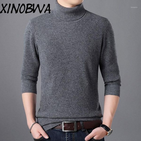 

england style new arrival men's winter fashion turtleneck solid knitted 100%wool sweater male smart casual black thick pullover1, White;black