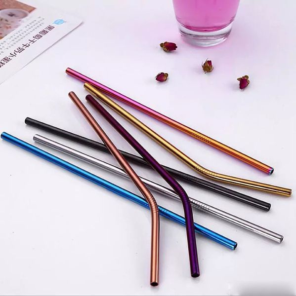 

straw 21.5cm colorful stainless straight steel drinking bent reusable straws juice party bar accessorie