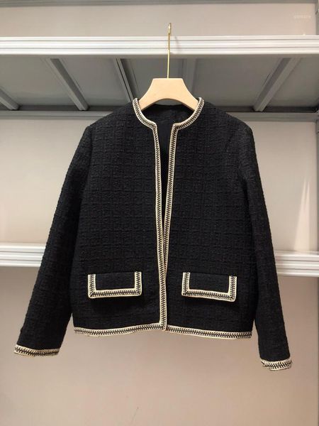 

2020 new ladies fashion long sleeve round neck contrast wool coat 08101, Black;brown